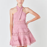 Halter Neck Lace Trim Dress