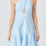 Halter Neck Lace Trim Dress