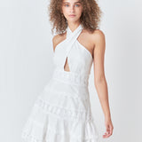 Halter Neck Lace Trim Dress
