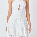 Halter Neck Lace Trim Dress