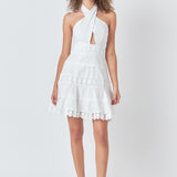 Halter Neck Lace Trim Dress