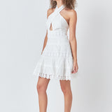 Halter Neck Lace Trim Dress