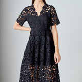 All Over Lace Short Sleeves Midi Dress