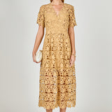 All Over Lace Short Sleeves Midi Dress
