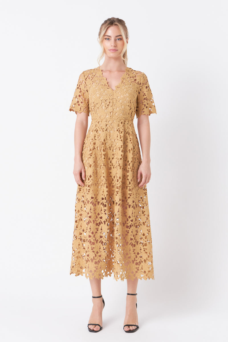 All Over Lace Short Sleeves Midi Dress