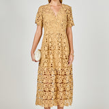 All Over Lace Short Sleeves Midi Dress