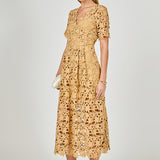 All Over Lace Short Sleeves Midi Dress
