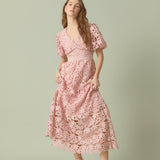 Puff Sleeve Lace Tiered Maxi Dress