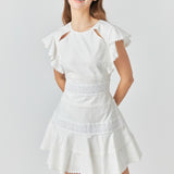 Lace Trimmed Ruffle Sleeve Dress with Cutout