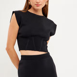 Cinched Waist Sleeveless Knit Top