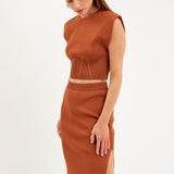 Cinched Waist Sleeveless Knit Top