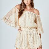 Foil Print Off-Shoulder Romper