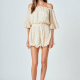 Foil Print Off-Shoulder Romper
