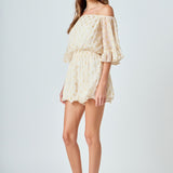 Foil Print Off-Shoulder Romper