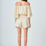 Foil Print Off-Shoulder Romper
