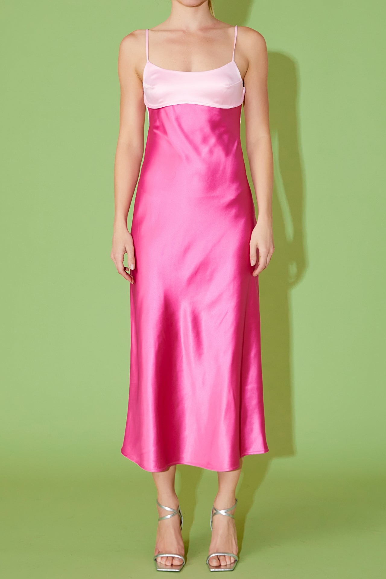 Colorblock Satin Maxi Dress