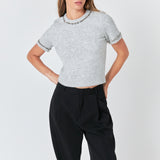 Trimmed Knit Short Sleeve Top