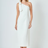 One Shoulder Bow Accent Midi Dress