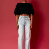 Gridded Mesh Feathered Cropped Top