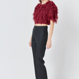 Gridded Mesh Feathered Cropped Top