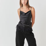 Satin Cowl Neck Top with Feather
