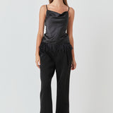 Satin Cowl Neck Top with Feather