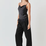 Satin Cowl Neck Top with Feather