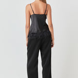 Satin Cowl Neck Top with Feather
