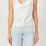 Satin Cowl Neck Top with Feather