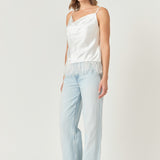 Satin Cowl Neck Top with Feather