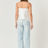 Satin Cowl Neck Top with Feather