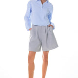 Pinstripe Cropped Collared Shirt