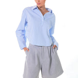 Pinstripe Cropped Collared Shirt