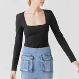 Square Neck Shoulder Pad Bodysuit