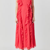 Chiffon Ruffled Spaghetti Maxi Dress