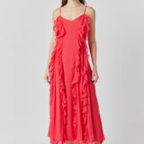 Chiffon Ruffled Spaghetti Maxi Dress