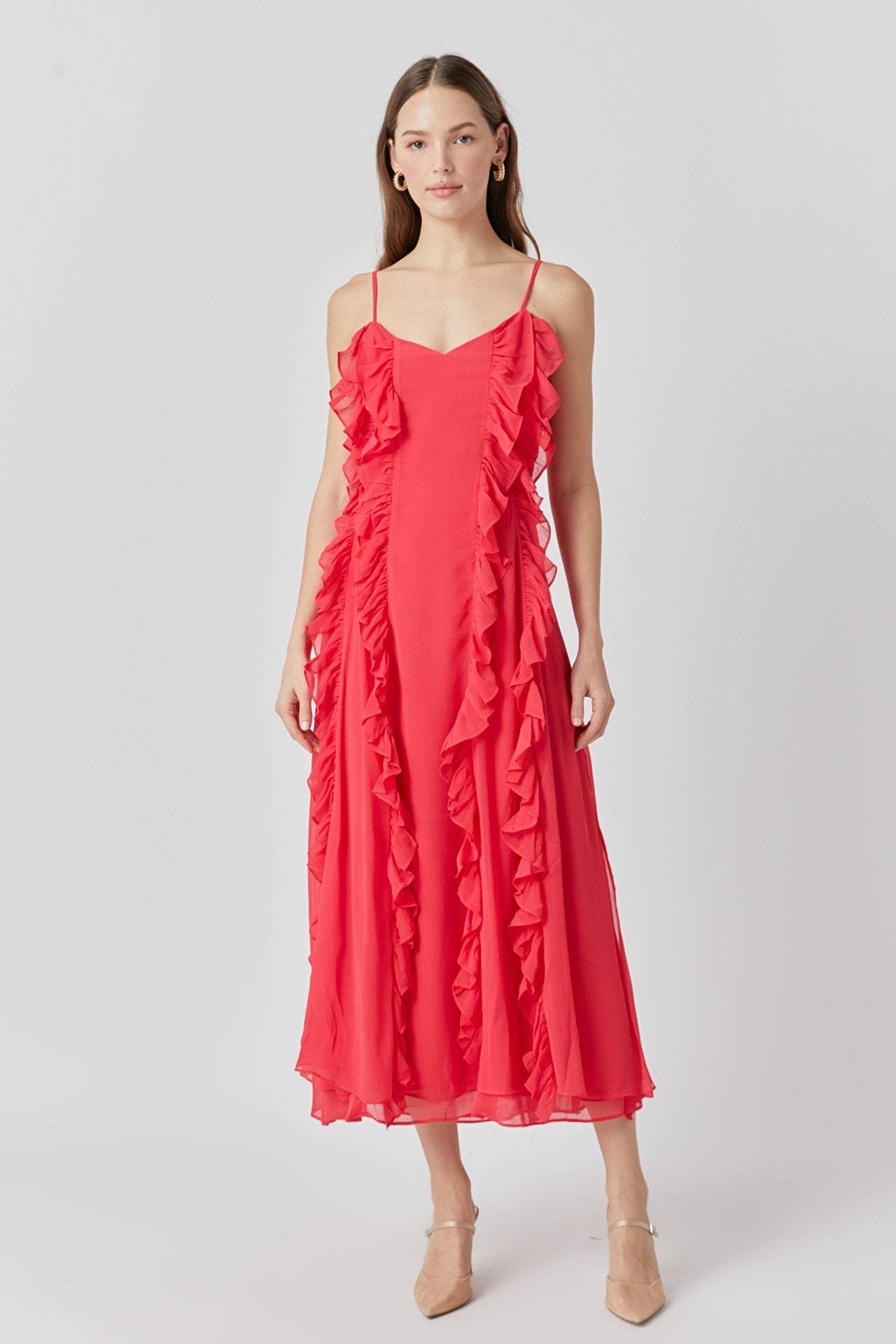 red maxi dress with ruffles Clothing : Maxi Dresses : 'Ariela' Cherry Ruffle Maxi Dress
