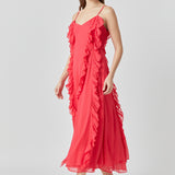 Chiffon Ruffled Spaghetti Maxi Dress