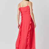 Chiffon Ruffled Spaghetti Maxi Dress