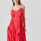 Chiffon Ruffled Spaghetti Maxi Dress