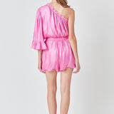 One Shoulder Shiny Romper