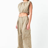 Low Waisted Pleated Cargo Pants