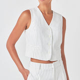Pinstrpied Vest with Welted Pocket
