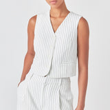 Pinstrpied Vest with Welted Pocket