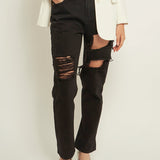 High-Waisted Ripped Straight Leg Jeans