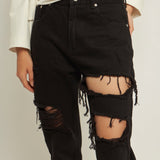 High-Waisted Ripped Straight Leg Jeans