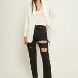 High-Waisted Ripped Straight Leg Jeans