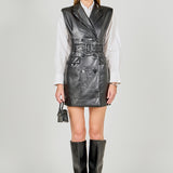 Pu Double Breasted Mini Dress