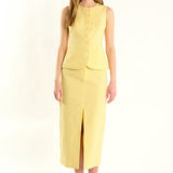 Front Slit Linen Midi Skirt