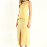 Front Slit Linen Midi Skirt